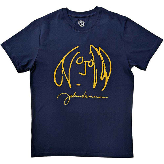 Black t-shirt featuring a white line drawing self-portrait of John Lennon.