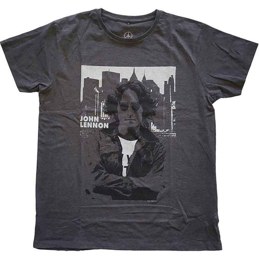 Black t-shirt with a New York City skyline and John Lennon portrait.