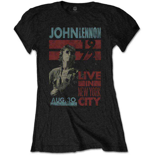 Black women's t-shirt with a John Lennon "Live in NYC" graphic.