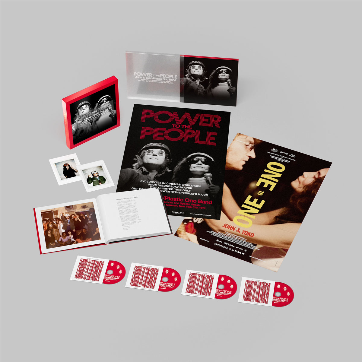 John Lennon & Yoko Ono "Power To The People" deluxe Blu-ray package contents displayed.