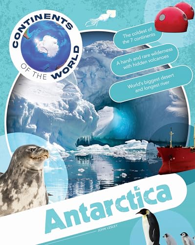 Book cover showing an Antarctic landscape with a seal, penguins, red structures, and ship.