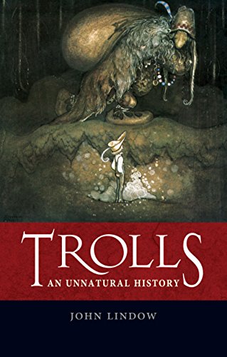 A stooped, bearded troll carrying a sack looks down at a small person below.