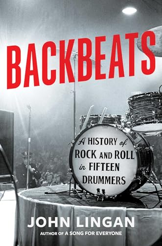 Book cover showing a drum kit on a stage with the title Backbeats in red.