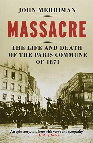Book cover: “Massacre” depicts a historical Parisian street scene, 1871.
