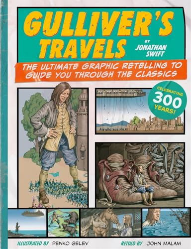 Comic book cover for "Gulliver's Travels" featuring illustrations and text.
