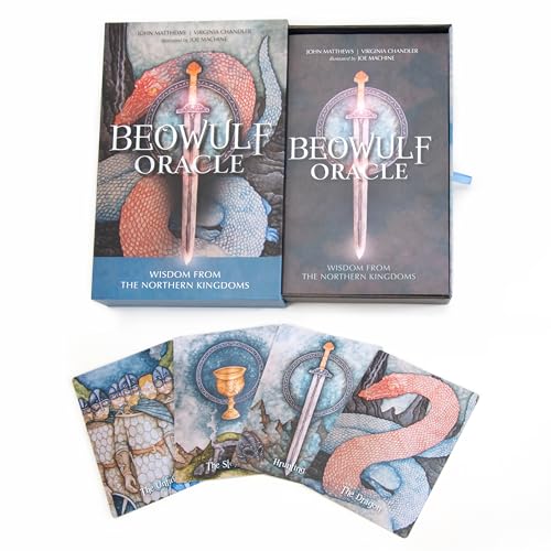 The Beowulf Oracle" box and cards featuring a sword and dragon imagery.