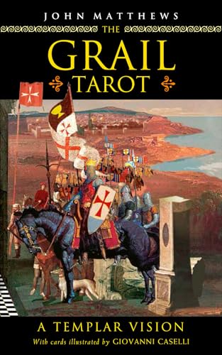 The Grail Tarot book cover depicts knights on horseback before a city.