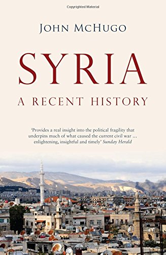 Book cover: “Syria: A Recent History” with a city landscape.