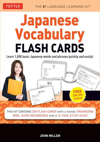 Japanese vocabulary flash cards with a woman, ring, and study guide.
