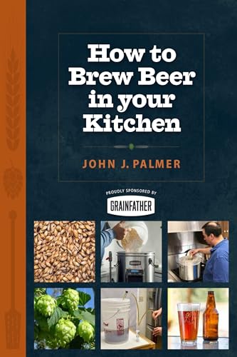 Book cover: "How to Brew Beer in Your Kitchen" with brewing images.