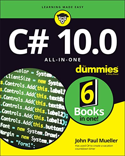 C# 10.0 All-in-One for Dummies book cover with green and black text.