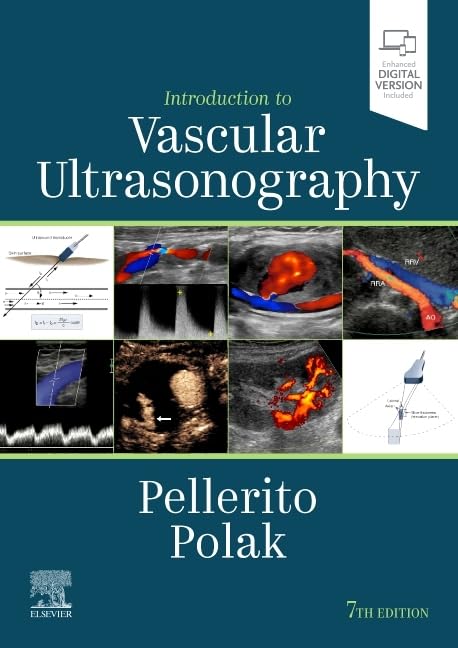 Book cover: “Introduction to Vascular Ultrasonography” 7th edition, with ultrasound images.