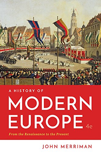 Book cover: "A History of Modern Europe" with a historical town square scene.
