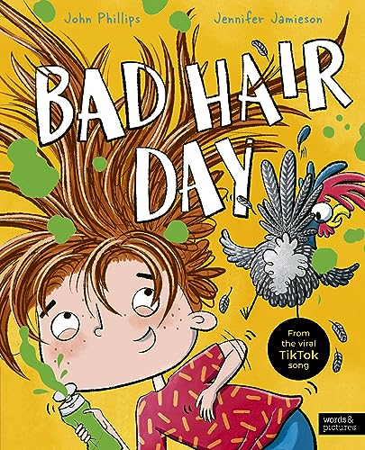 Children's book cover with a boy, wild hair, and a colorful bird.