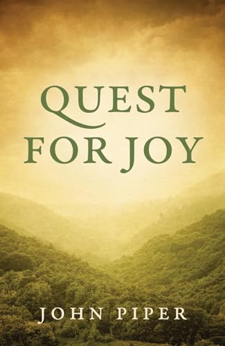 Book cover titled Quest for Joy by John Piper featuring a misty forest landscape.