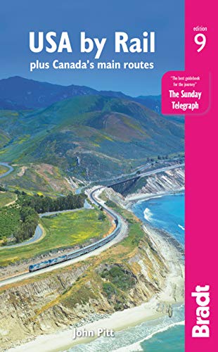 Travel guidebook cover featuring a train track along a coastal mountain range.