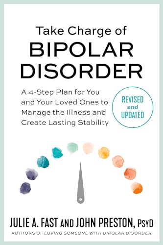 Book cover: "Take Charge of Bipolar Disorder" with colorful abstract design.