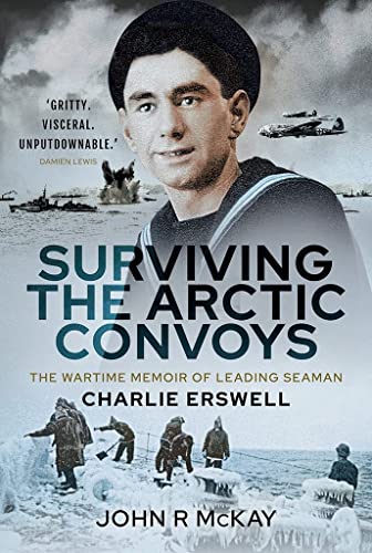 Book cover: portrait of a sailor with wartime ships and icy scenes.