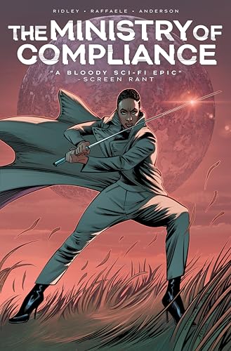 Comic book cover: woman with sword facing left, planet in background.