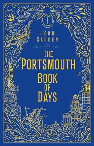 Blue book cover with gold nautical illustrations and title "The Portsmouth Book of Days".