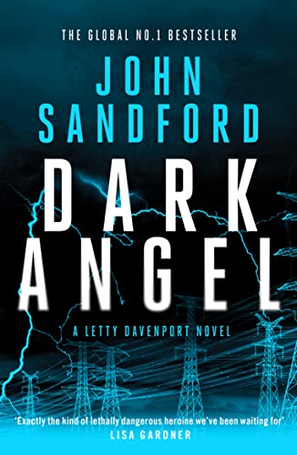 Book cover for "Dark Angel" by John Sandford, with lightning and power lines.