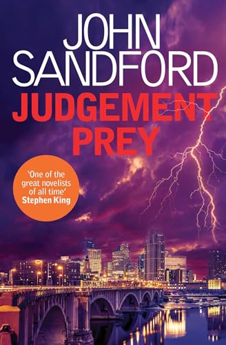Book cover for Judgement Prey by John Sandford featuring a city skyline under lightning.