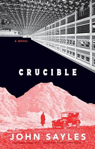 Book cover: "Crucible" with industrial imagery, a person, and a car.