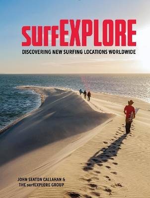 Book cover with a coastal landscape and surfers walking on dunes.