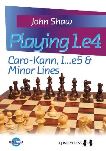 Chess book cover with title “Playing 1.e4” and chess pieces on a board.