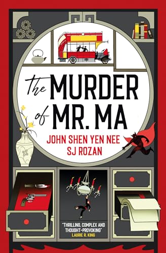 Book cover for “The Murder of Mr. Ma” with illustrated mystery elements.