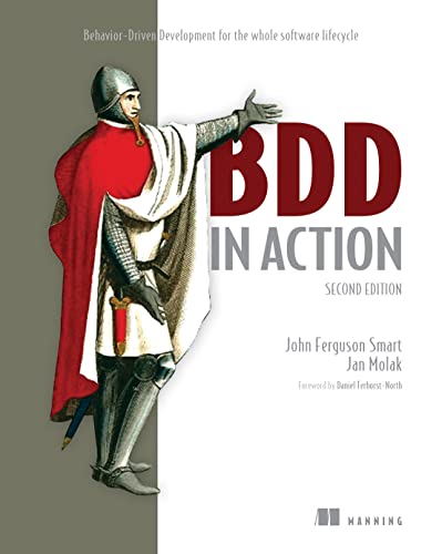 Book cover: "BDD in Action, Second Edition" with knight illustration.