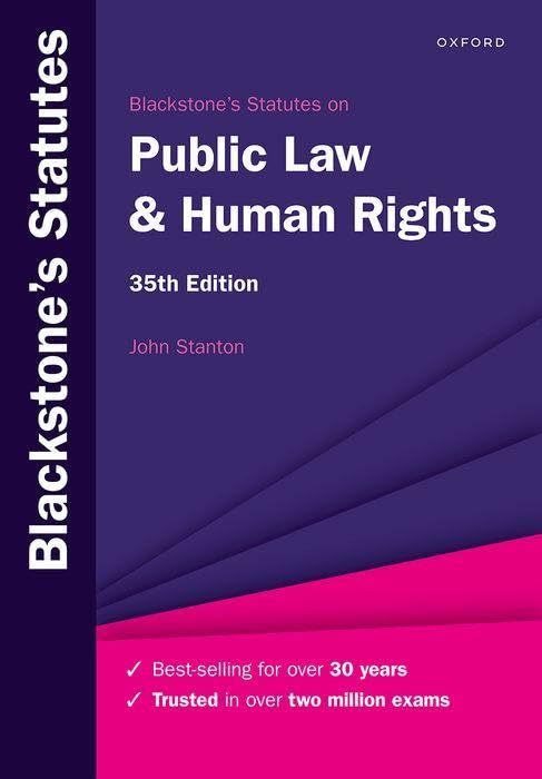 Purple and pink book cover with white text: "Blackstone's Statutes on Public Law & Human Rights".