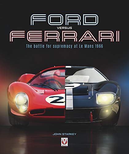 Book cover: red Ferrari and blue Ford race cars split down the middle.
