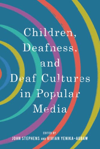 Book cover with concentric colorful rings and title: "Children, Deafness...