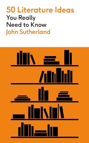 Book cover: "50 Literature Ideas" with a silhouette of bookshelves.