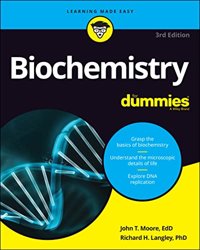 Book cover for “Biochemistry For Dummies” with a DNA helix image.