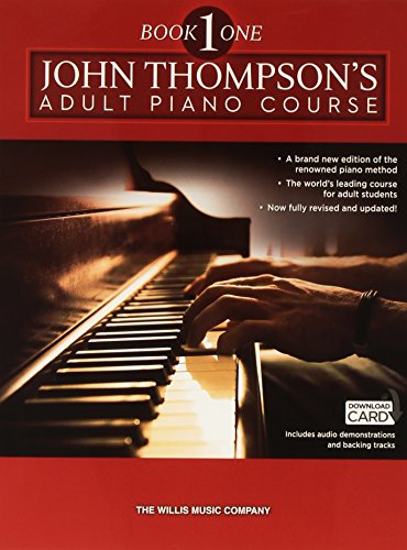 Red piano course book one cover with hands playing keys.