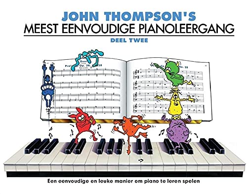 Cover of John Thompson's piano book featuring cartoon monsters on a piano and sheet music.
