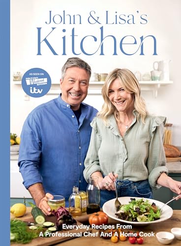 Cookbook cover featuring a smiling man and woman standing behindC behind a fresh salad.