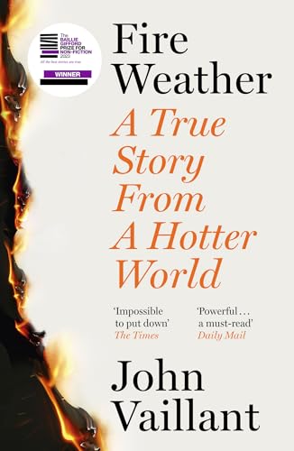 Book cover for "Fire Weather" with flames and orange text.