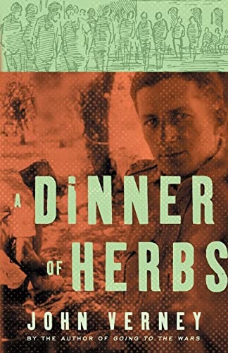 Book cover: "A Dinner of Herbs" by John Verney, with a portrait and landscape.