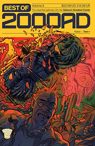 Comic book cover featuring a futuristic battle scene and distressed face.