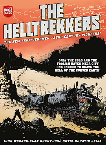 Comic book cover: armored train travels through a desolate, rocky landscape.