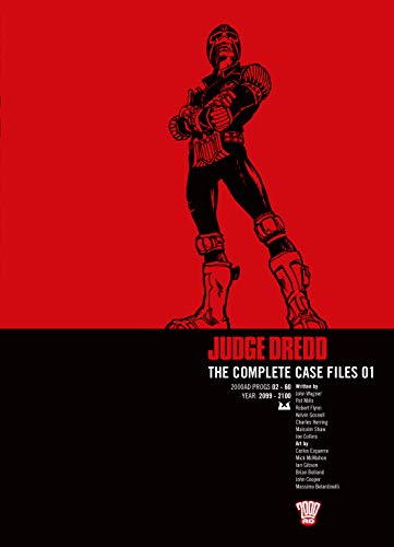 Black silhouette of Judge Dredd on a red background with white text below.