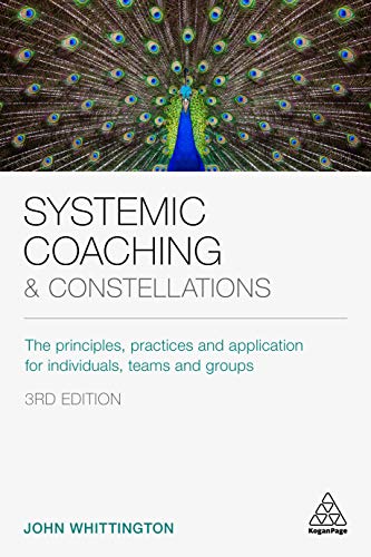 Book cover: "Systemic Coaching & Constellations" with peacock feather image.