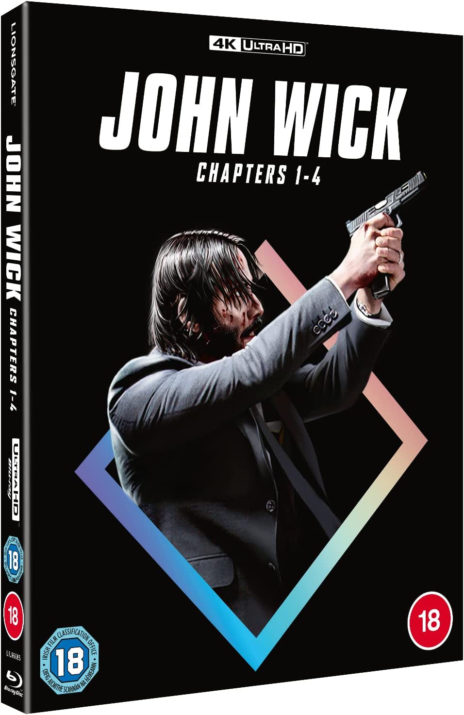 John Wick 4K Blu-ray boxset cover featuring Keanu Reeves with a gun.