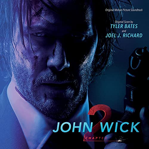John Wick Chapter 2 soundtrack album cover featuring Keanu Reeves with a gun.