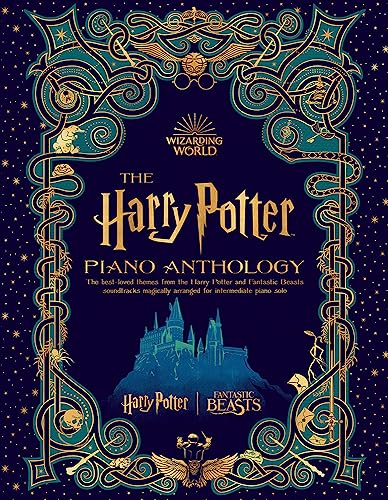 Dark blue music book cover with gold ornate border, Hogwarts castle, and Harry Potter text.