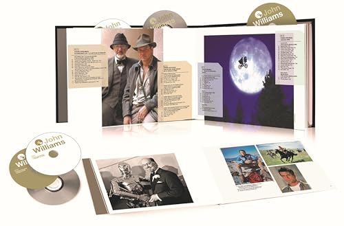 John Williams CD box set open, displaying discs and film imagery.