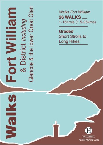 Book cover for Walks Fort William and District with a stylized mountain and lake illustration.